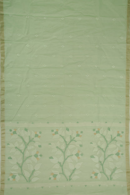 Dhakai Handspun Cotton Floral Butta Pastel Green Saree