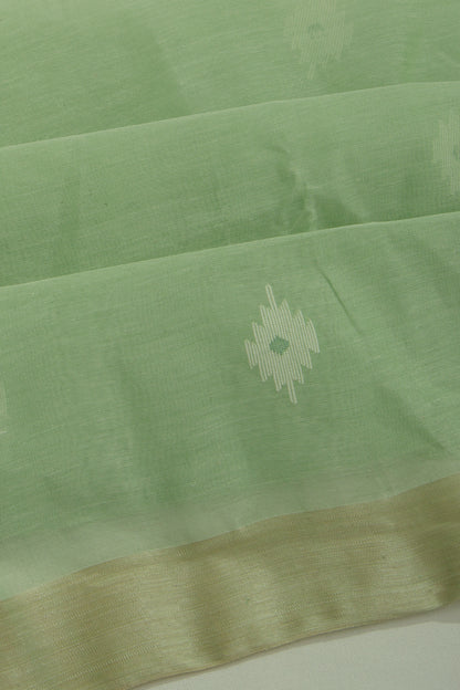 Dhakai Handspun Cotton Floral Butta Pastel Green Saree