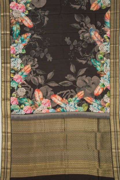 Kanchipuram Silk Floral Printed Black Saree