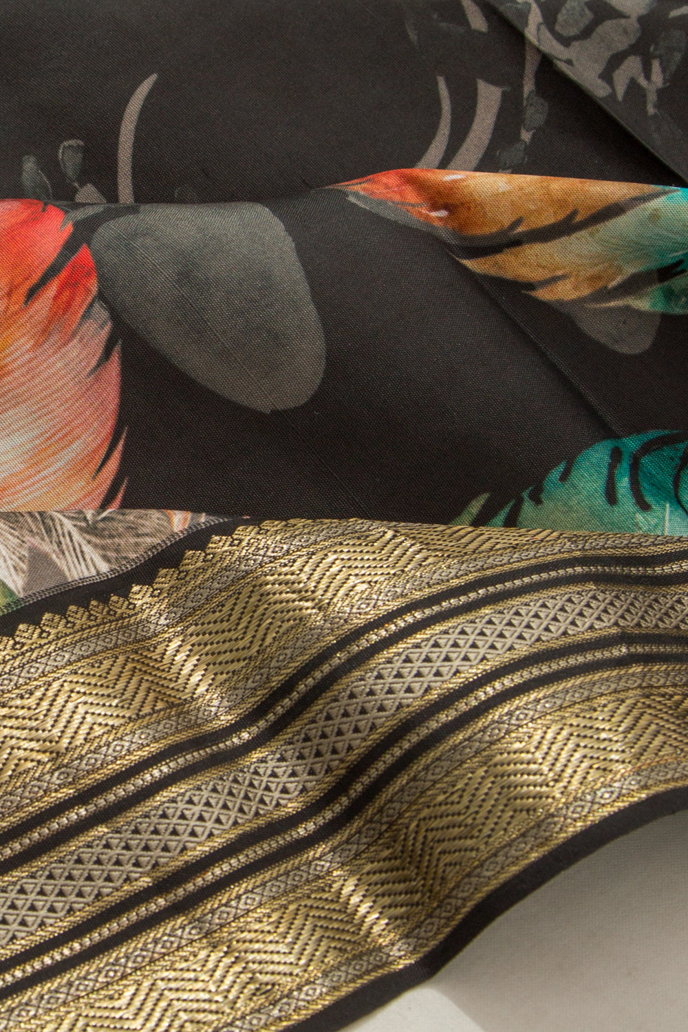 Kanchipuram Silk Floral Printed Black Saree