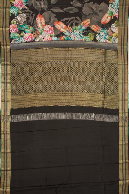 Kanchipuram Silk Floral Printed Black Saree