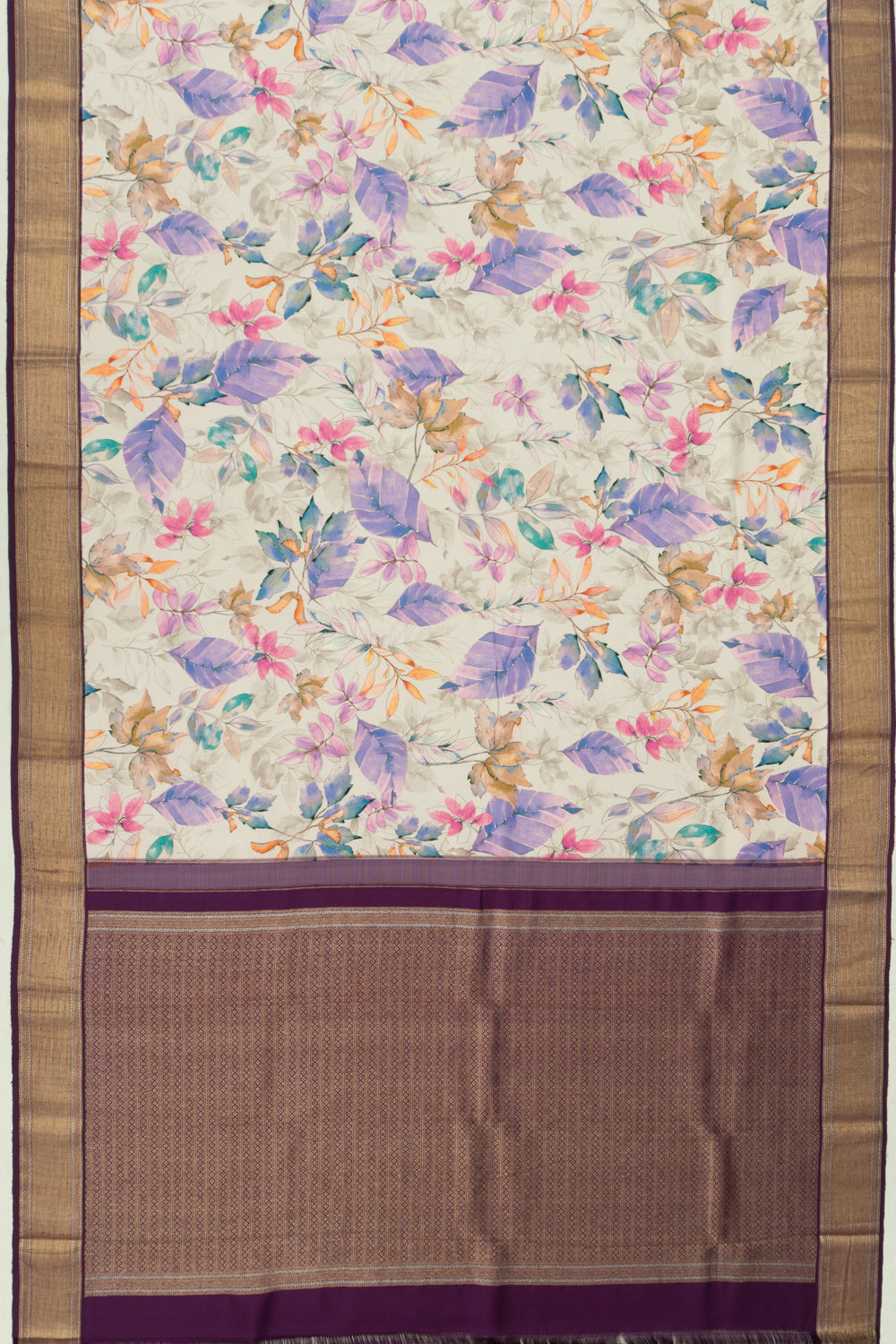 Kanchipuram Silk Printed Cream Saree