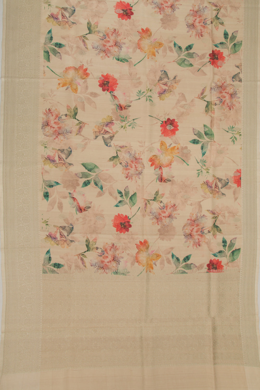 Tussar Floral Printed Peach Saree