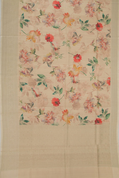 Tussar Floral Printed Peach Saree