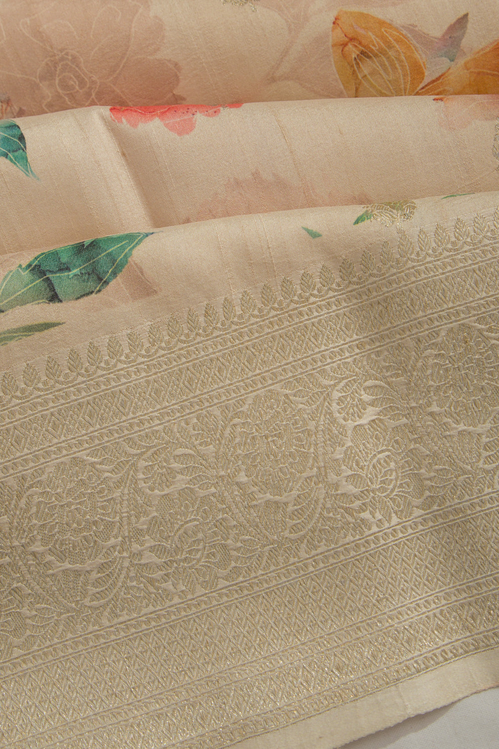 Tussar Floral Printed Peach Saree