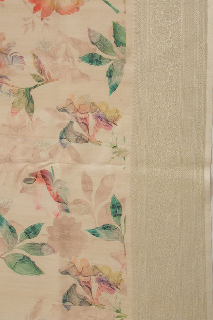 Tussar Floral Printed Peach Saree