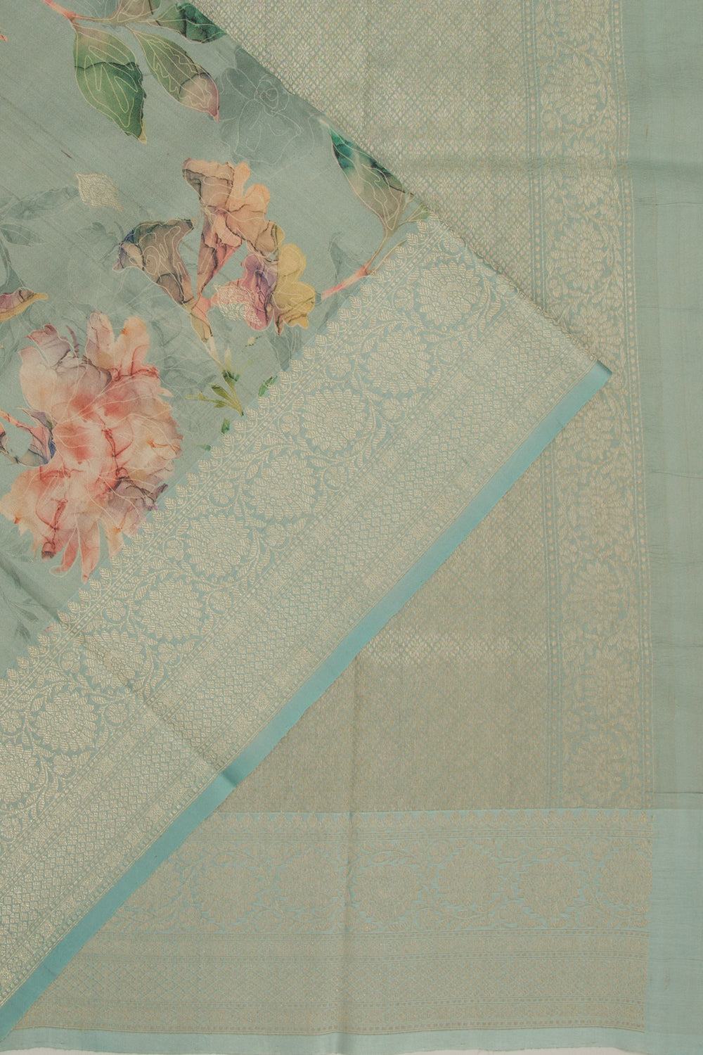 Tussar Floral Printed Pastel Blue Saree