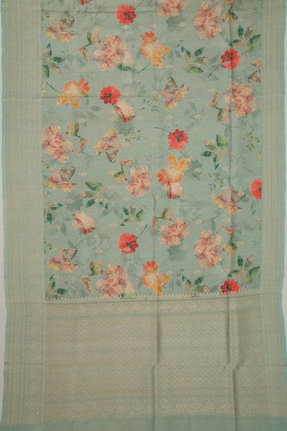 Tussar Floral Printed Pastel Blue Saree