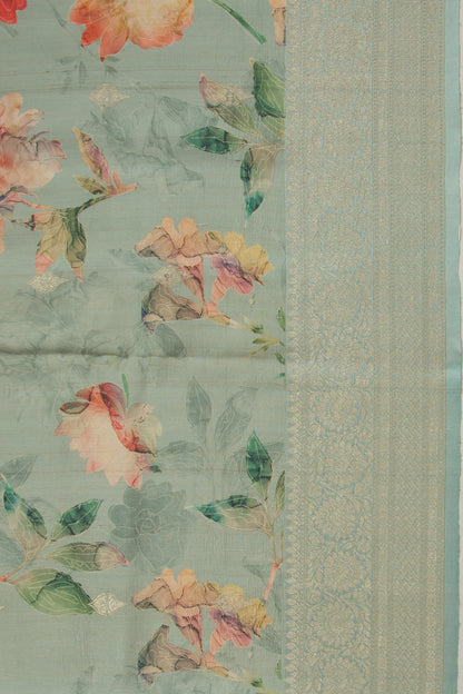 Tussar Floral Printed Pastel Blue Saree