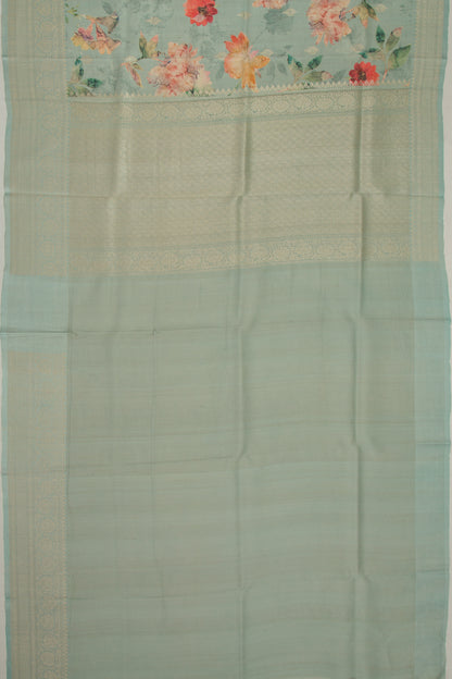 Tussar Floral Printed Pastel Blue Saree
