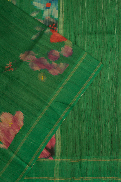 Tussar Floral Printed Green Saree