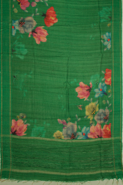 Tussar Floral Printed Green Saree