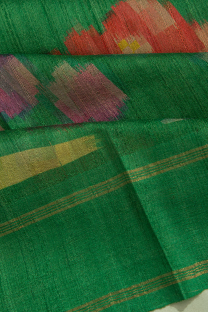 Tussar Floral Printed Green Saree