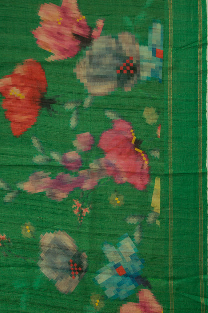 Tussar Floral Printed Green Saree