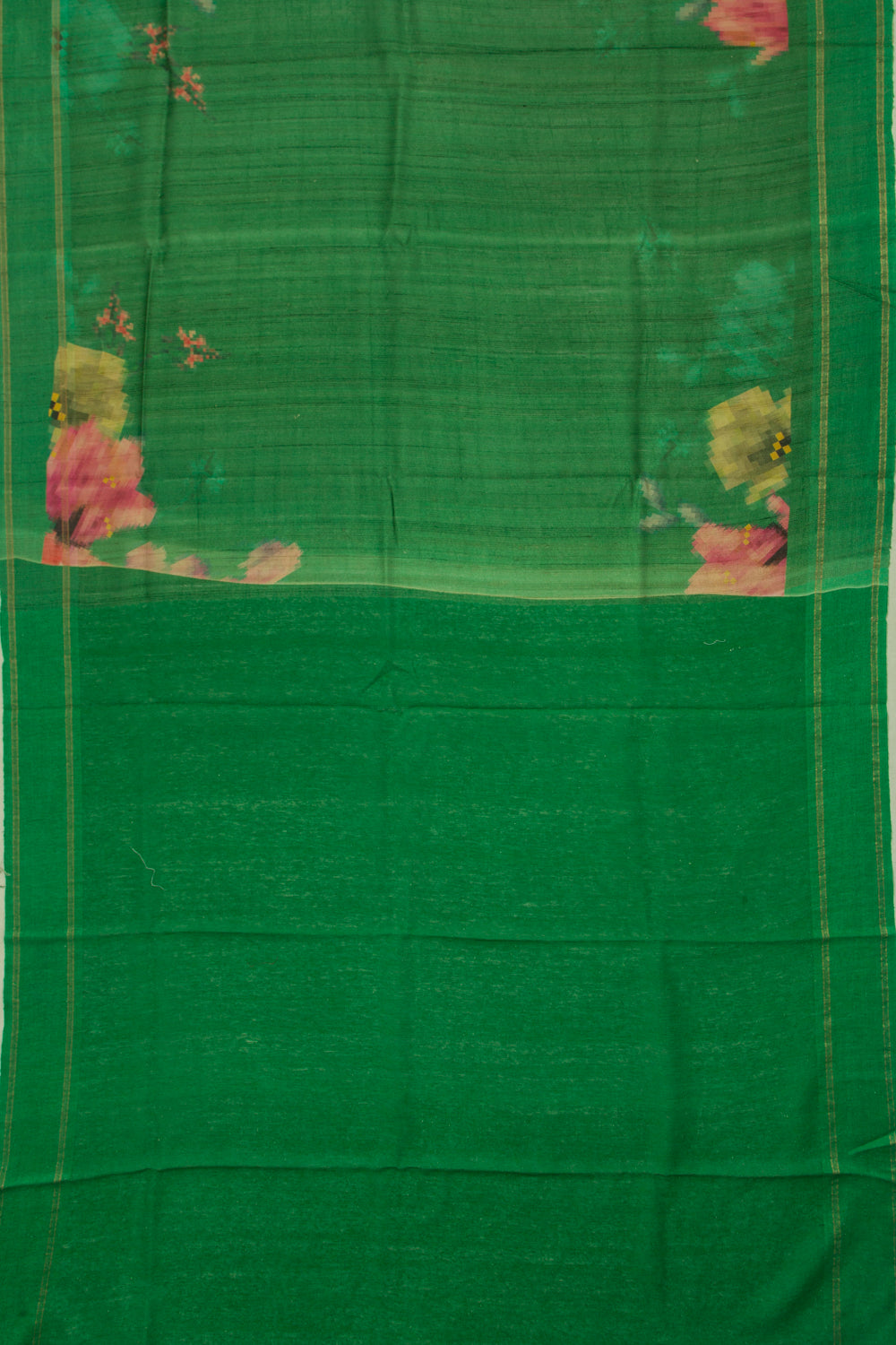 Tussar Floral Printed Green Saree