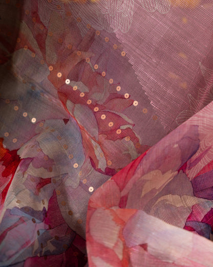 Sequin-embellished Organza Floral Pastel Pink Saree Weave