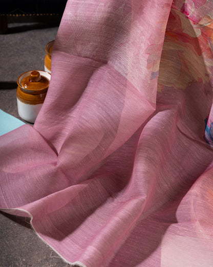 Sequin-embellished Organza Floral Pastel Pink Saree Weave