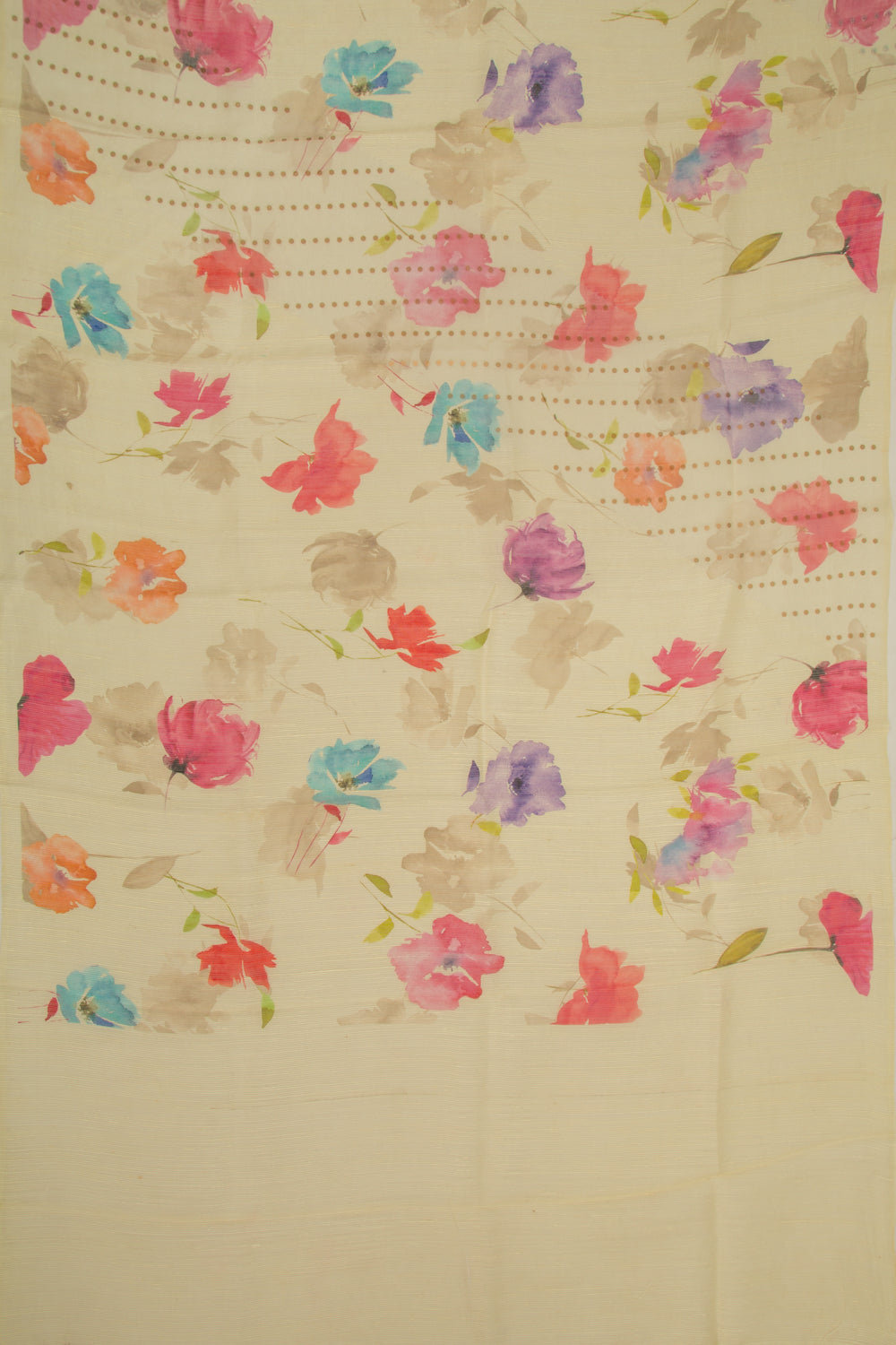 Organza Floral Printed Cream Saree With Sequin Work