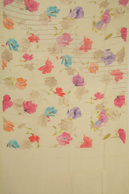 Organza Floral Printed Cream Saree With Sequin Work