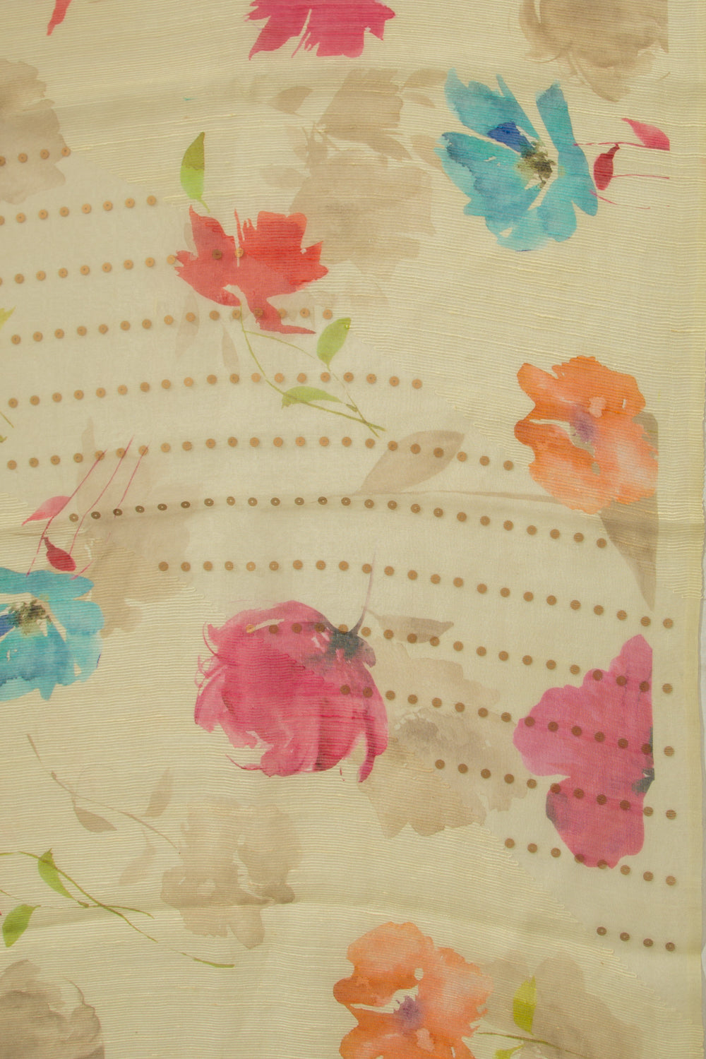 Organza Floral Printed Cream Saree With Sequin Work