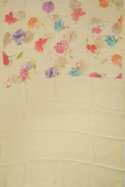 Organza Floral Printed Cream Saree With Sequin Work