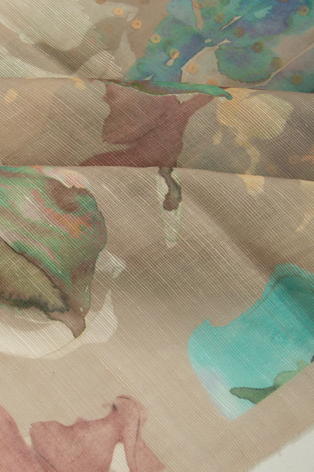 Organza Floral Printed Snuff Saree With Sequins