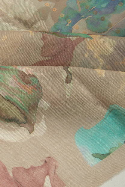 Organza Floral Printed Snuff Saree With Sequins