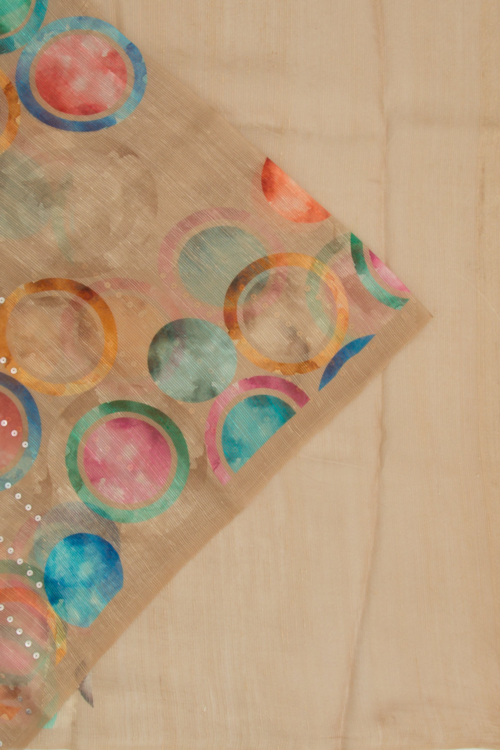 Organza Floral Printed Cream Saree With Sequins