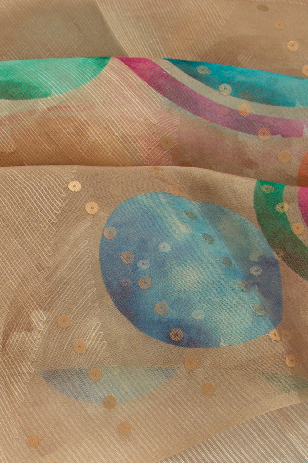 Organza Floral Printed Cream Saree With Sequins