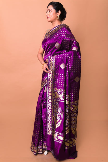 Banarasi Silk Butta Purple Saree