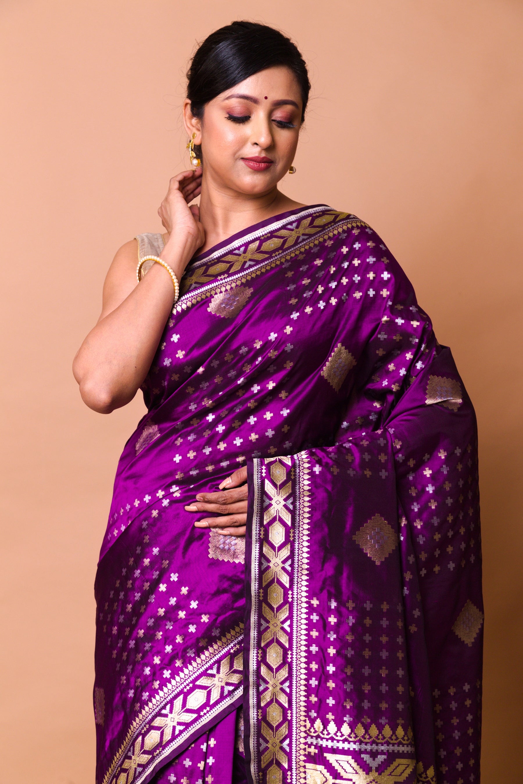 Banarasi Silk Butta Purple Saree