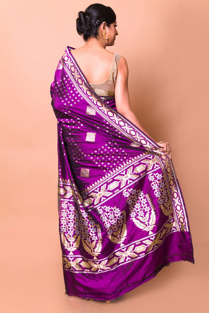 Banarasi Silk Butta Purple Saree
