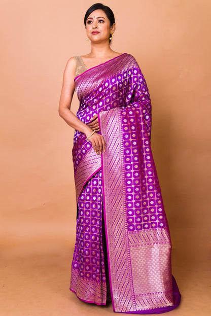 Banarasi Silk Checks And Butta Violet Saree