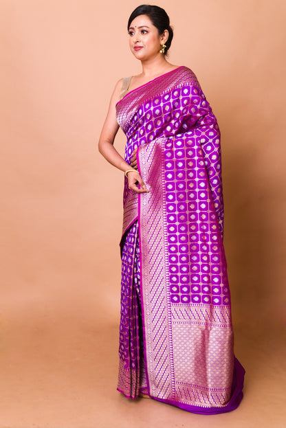 Banarasi Silk Checks And Butta Violet Saree