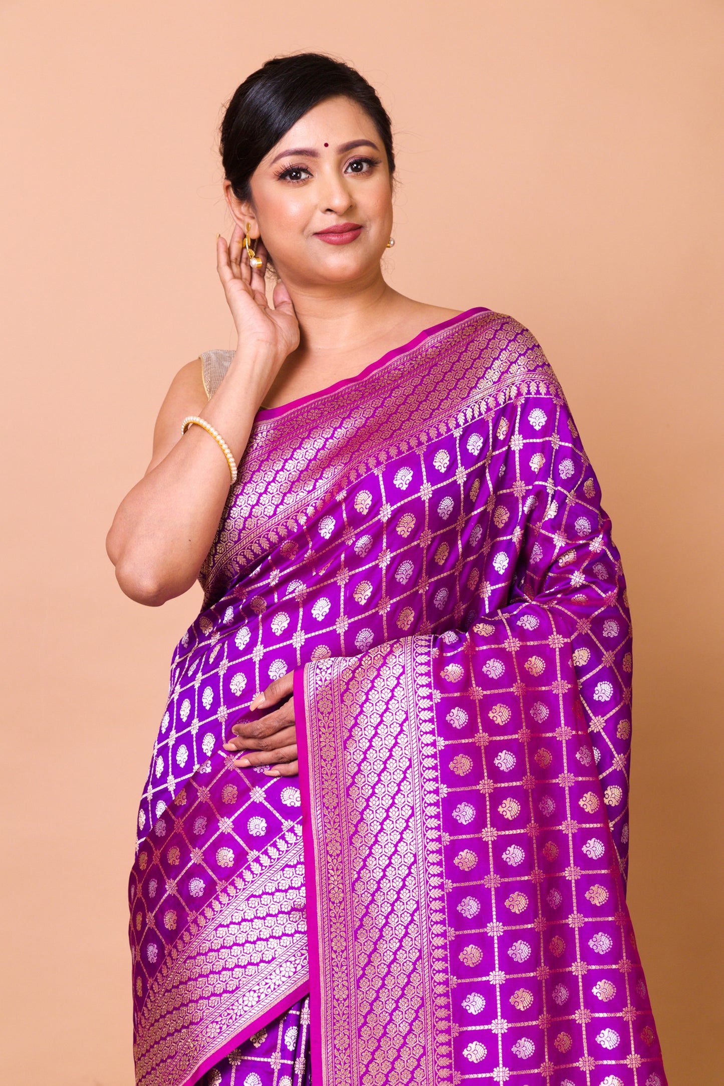 Banarasi Silk Checks And Butta Violet Saree