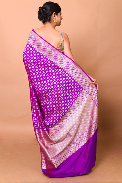 Banarasi Silk Checks And Butta Violet Saree