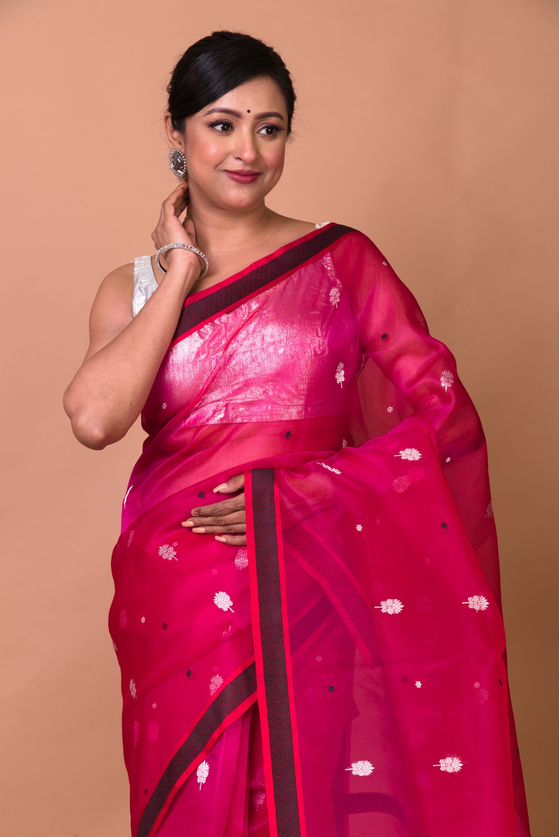 Banarasi Kora Organza Butta Pink Saree