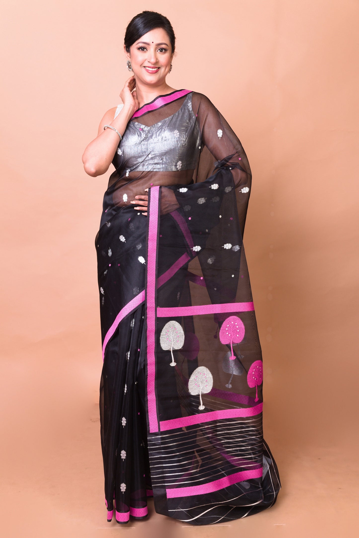 Banarasi Kora Organza Butta Black Saree