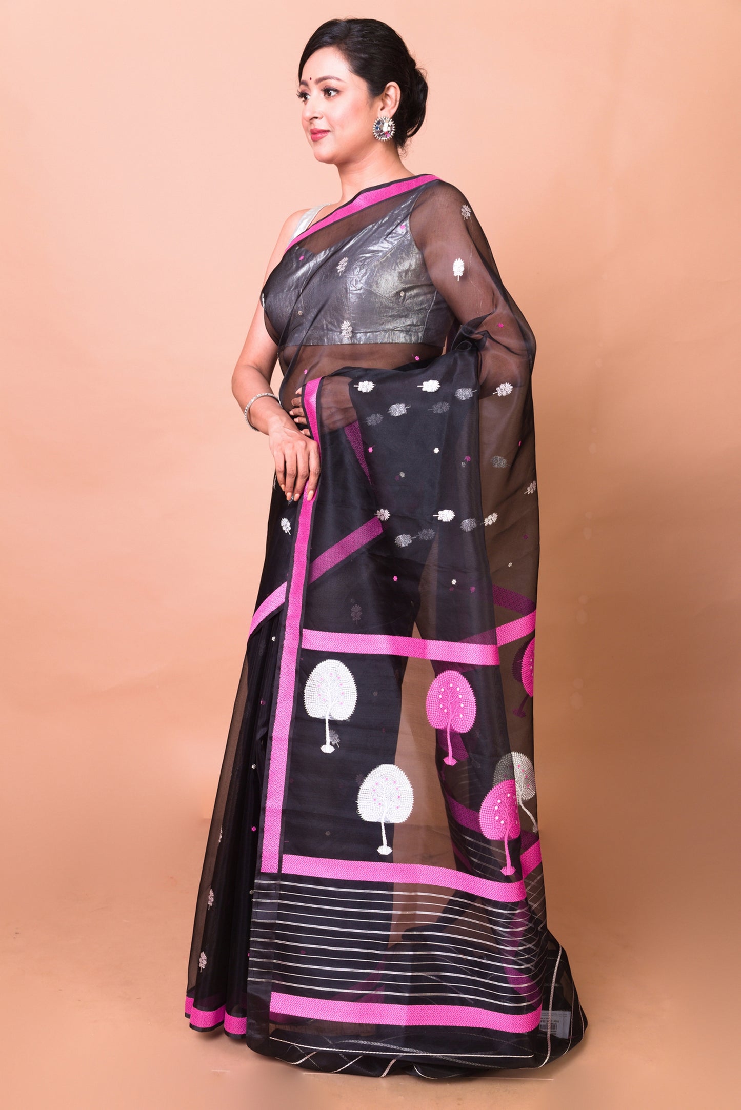 Banarasi Kora Organza Butta Black Saree