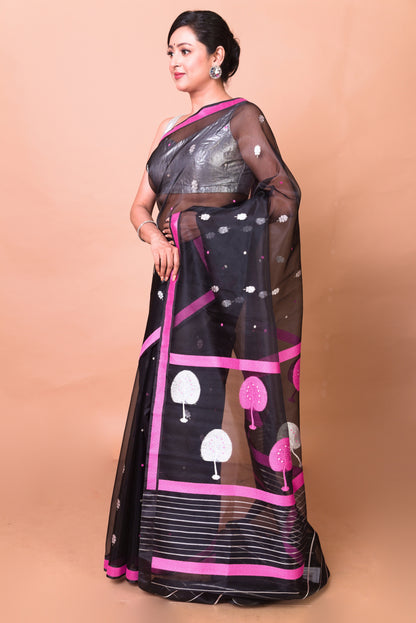 Banarasi Kora Organza Butta Black Saree