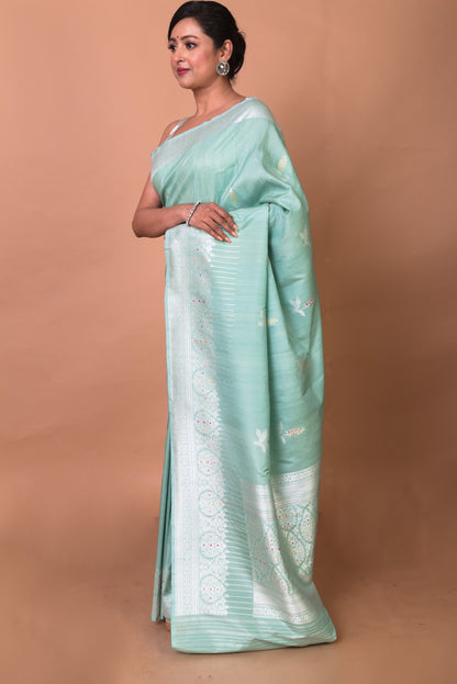 Banarasi Silk Butta Pastel Green Saree