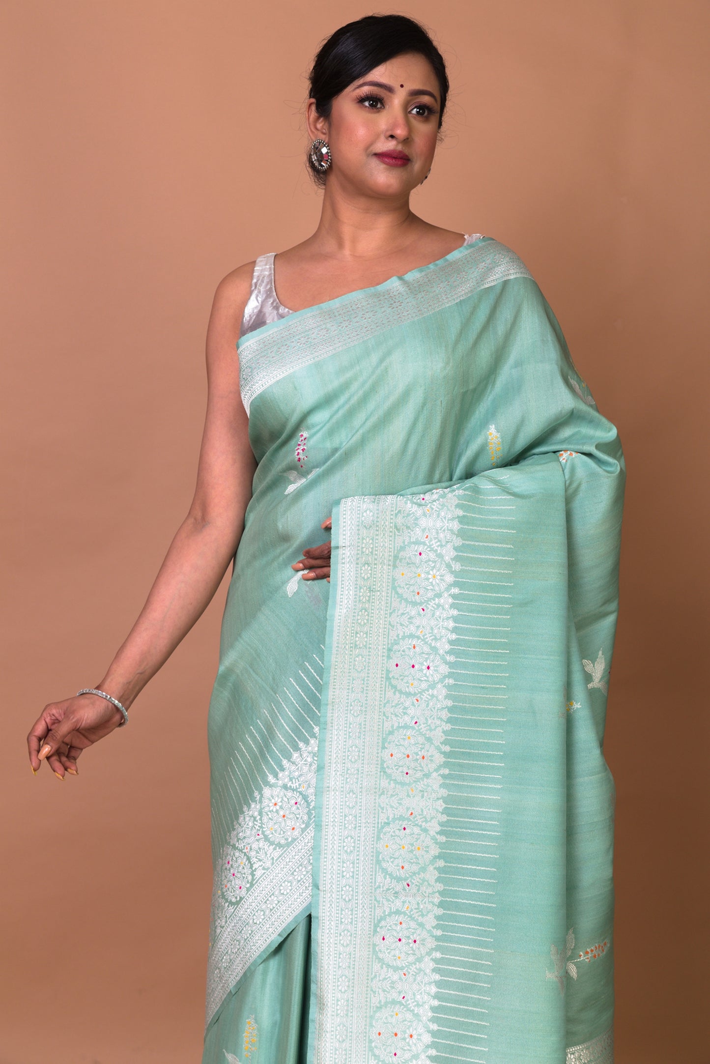 Banarasi Silk Butta Pastel Green Saree