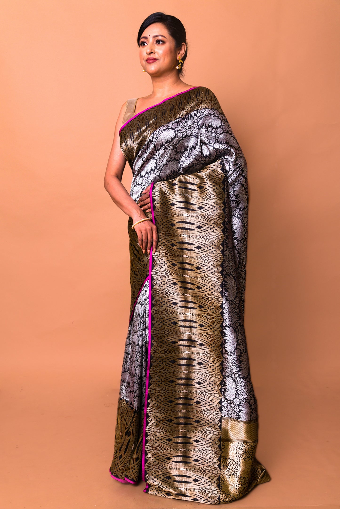 Banarasi Silk Jaal Dark Blue Saree