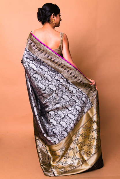 Banarasi Silk Jaal Dark Blue Saree