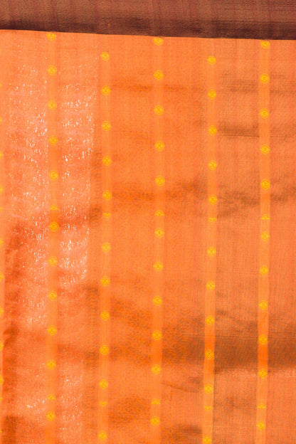 Banarasi Kora Organza Checks And Butta Brown Saree