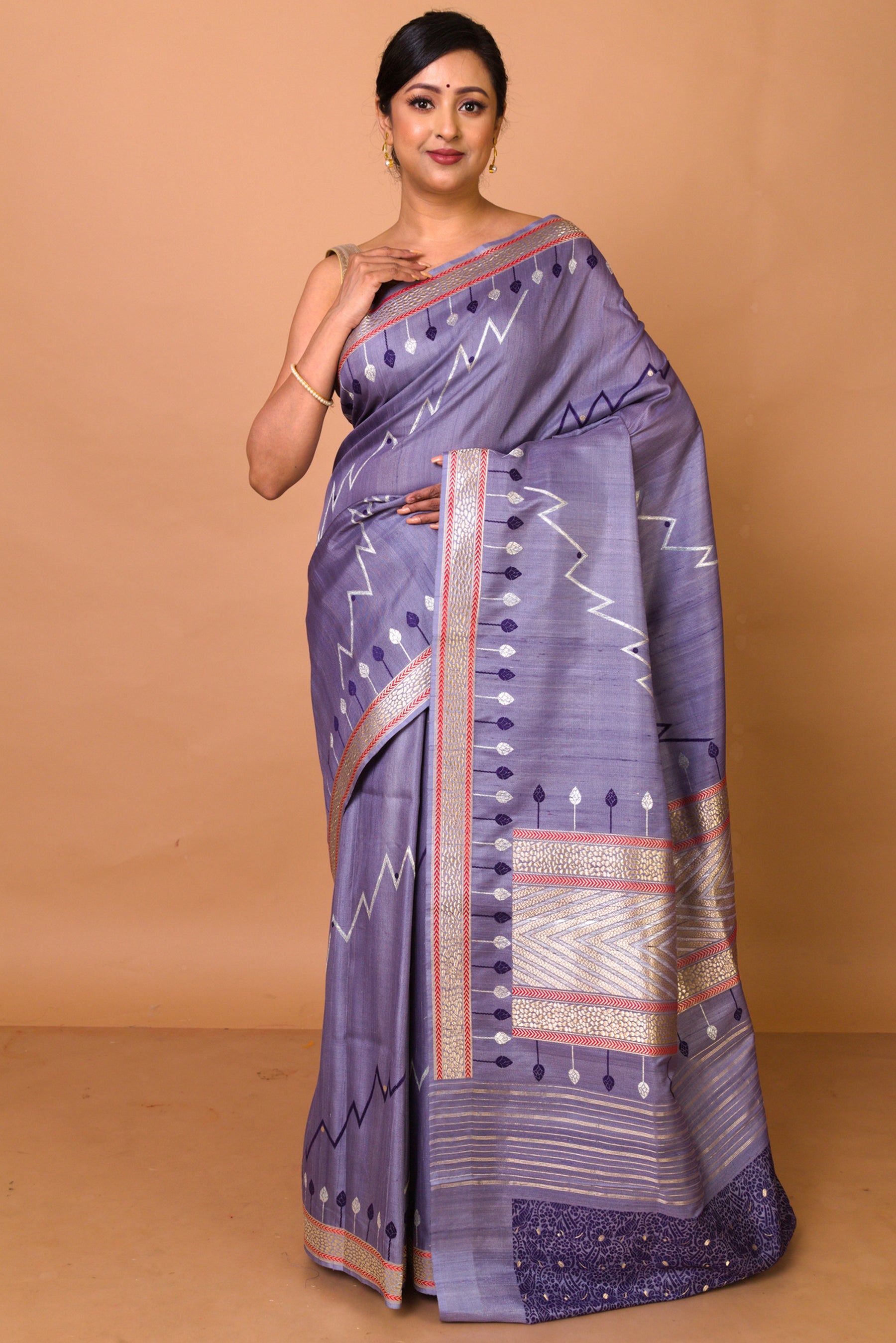 Banarasi Silk Jaal Violet Saree