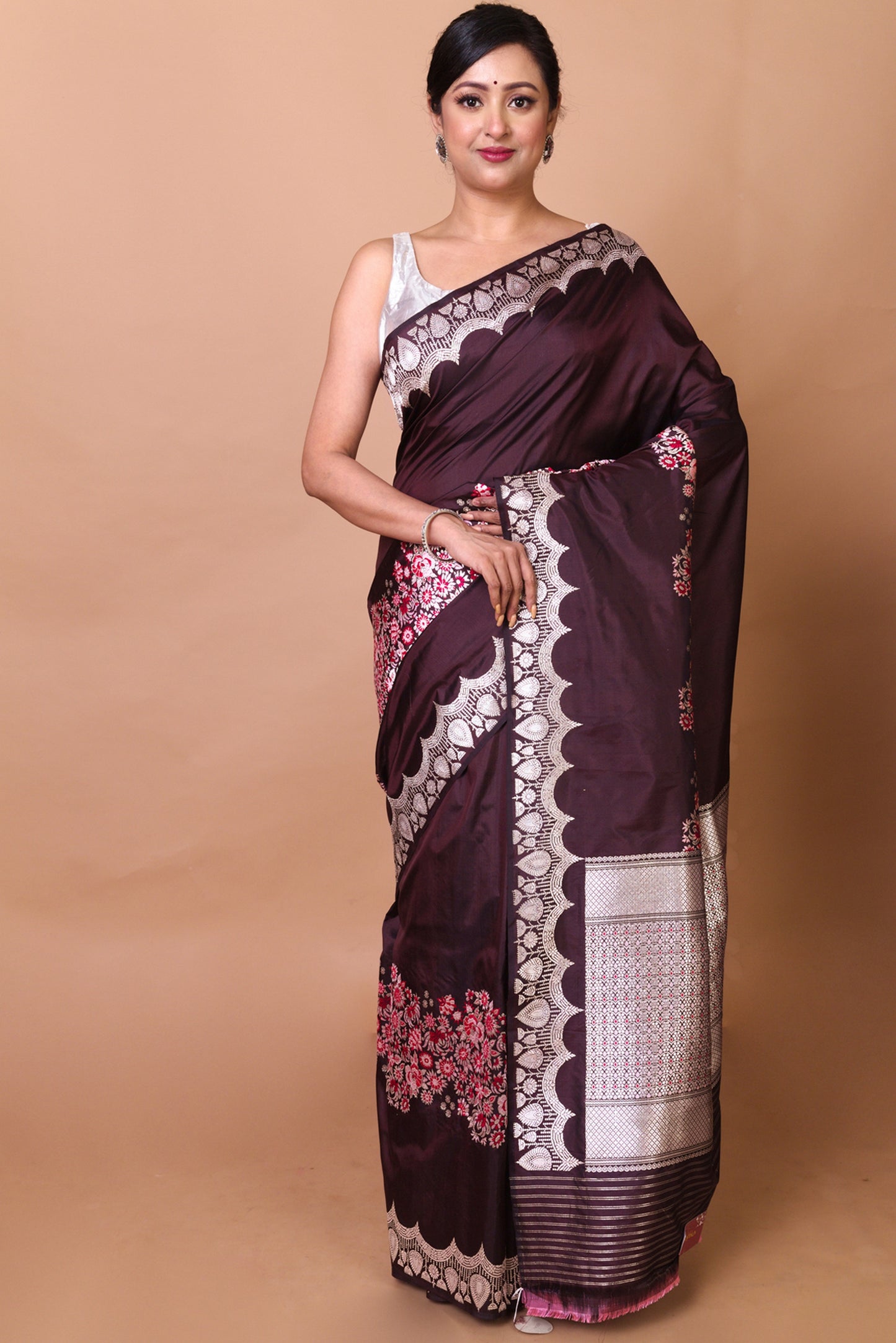 Banarasi Silk Jaal Brown Saree