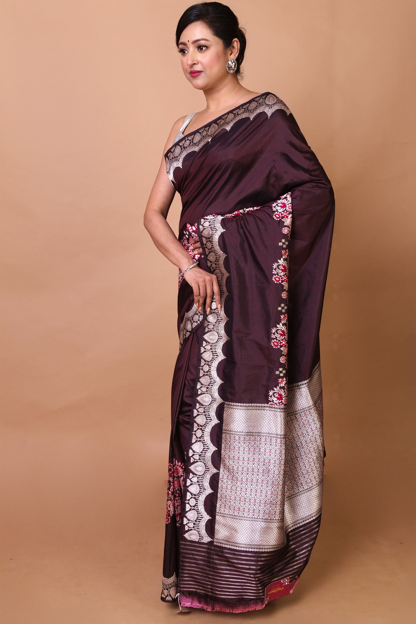 Banarasi Silk Jaal Brown Saree