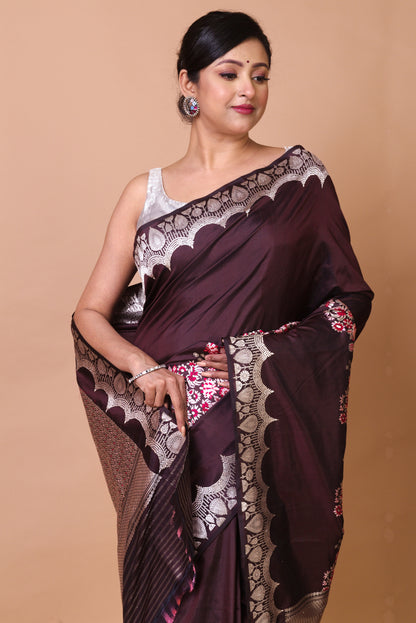 Banarasi Silk Jaal Brown Saree