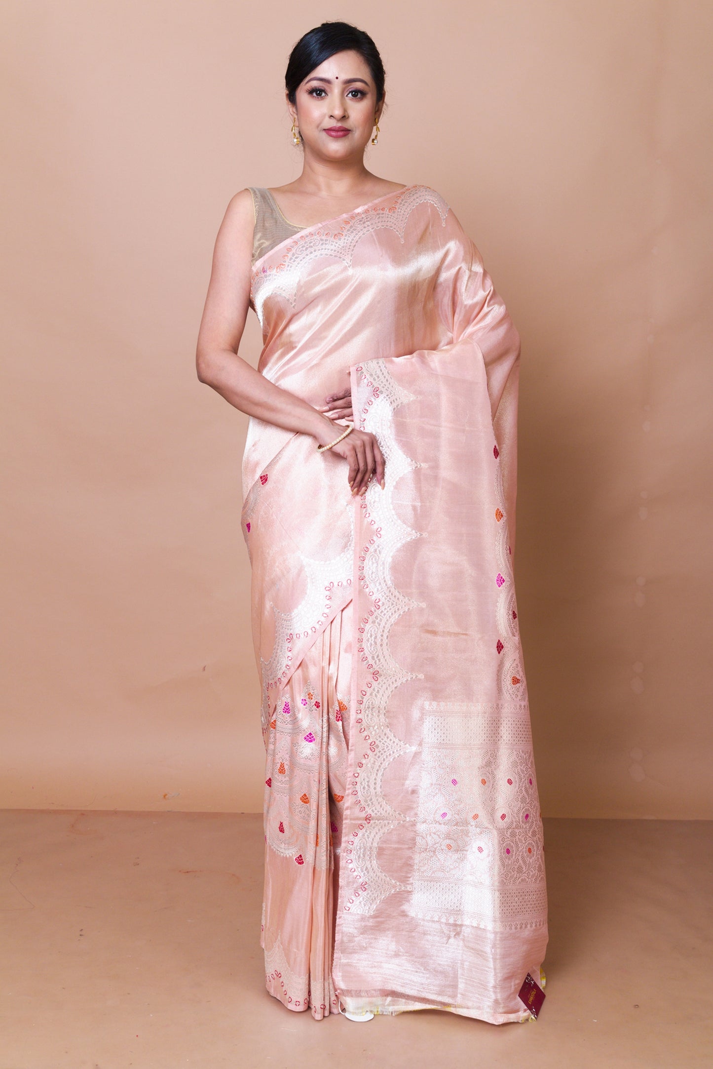 Banarasi Silk Tissue Butta Peach Saree